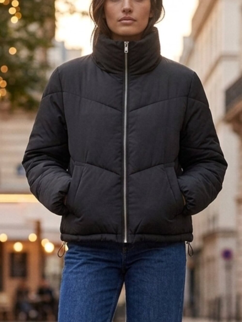 H&M Divided Oversized Short Boxy Puffer Jacket Coat Black‎ Size XS